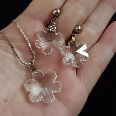 Vintage Crystal Snowflake Earring Pendant Set 7/8″ 3/4″