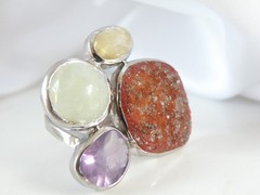 Huge Sterling Silver 925 Natural Gemstone Statement Vintage Ring Size 6