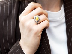 Vintage 1.48Ct Opal and 3.03Ct Diamond Platinum Ring Circa 1945