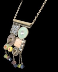 Vtg Unica Mixed Media Hippie Style Necklace 17″ Enamel Boho Dangling Crystals