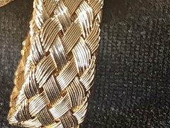 Vintage Les Bernard Signed Woven Gold Tone Bow Brooch Pin 3″ Statement Textured