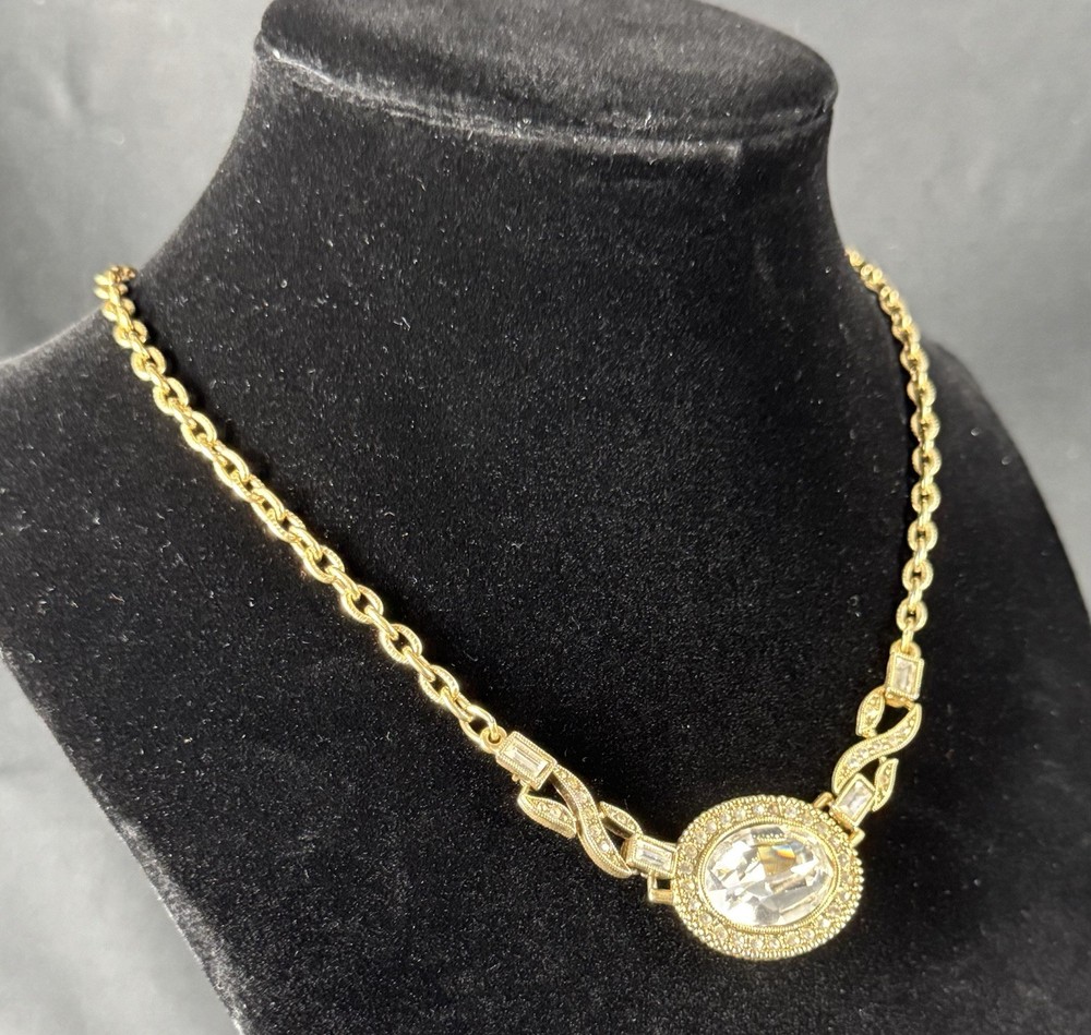 1928 Gold Tone Vintage Style Necklace 7” Long Glamorous Fashion Jewelry