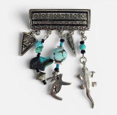 VTG Sunwest Silver Sterling Dangle Fetish Brooch Turquoise Animal Pin Zia Sun