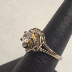 Vintage JAL CZ Crown Ring Size 8 Sterling Silver Gold Over Halo Statement Ring