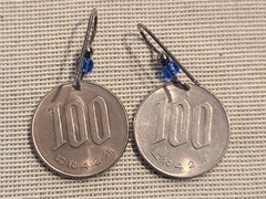Vintage Japanese 100 Yen Earrings Coin Pierced Silver Colored Dangle Drop