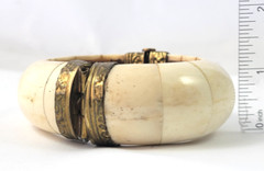 Bone/Horn Bracelet Camel/Cow with Brass Caps and Pin Closure Vintage