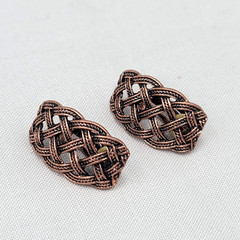 Open Work Knot Rectangle Clip on Earrings Copper tone Drop 1 in