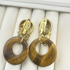 RJ Graziano Necklace Earrings Set Tigers Eye Carnelian Boho Cabochon Gold Tone