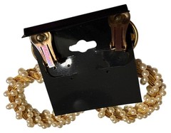 Pearl & Gold Twisted Round Clip Back Earrings 3″