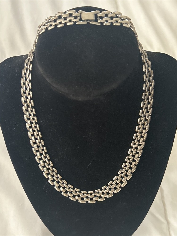 Vintage Korea Silver Tone 5-Row Panther Link Watchband Statement Choker Necklace