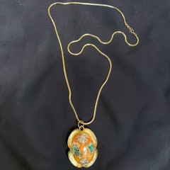 Vintage Judy Lee Stippled Easter Egg Art Glass Pendant Necklace Signed 1960s