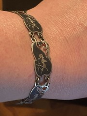 Antique Siam Sterling Silver 925 Panel Bracelet. Niello Dancer. Thailand