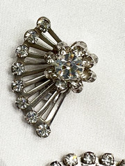 Vintage Coro Brooch/Pin Clip Earring SET AB Rhinestone Starburst Art Deco Atomic