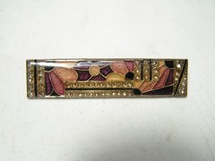 …Vtg/Antique Silver Tone, Enamel, Rhinestones Abstract Flowers Design Brooch..
