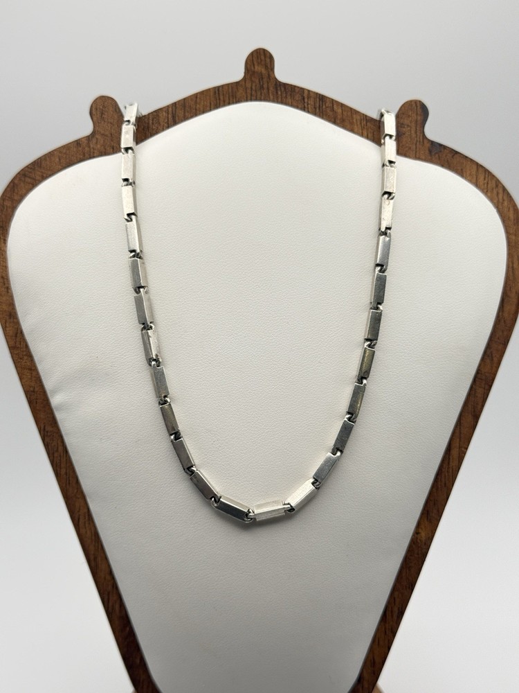 Vintage Heavy 925 Sterling Silver Modernist Bar Link Chain Necklace, 25 inch 33g