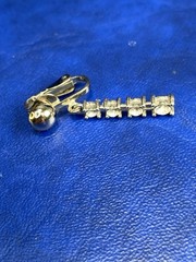 Vtg Silvertone 4 Rhinestone Linear Bezel Set Dangle Drop Clip On Estate Earrings