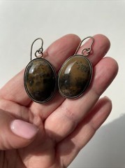 Vintage Jasper Sterling Silver Earrings with Fish Hook Closing; Made In USSR