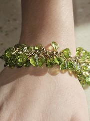 Vintage Mid Century Natural Peridot Chip Fringe Bracelet & Earrings Set