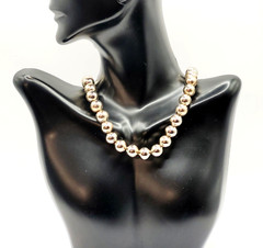 Choker Style Light Gold Tone Shiny Round Bead Vintage 1970s Necklace 15 Inch