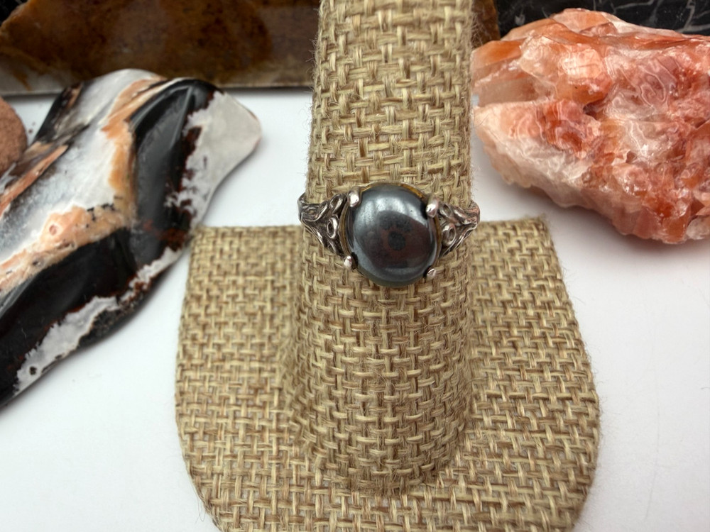 Vintage Sterling Silver Hematite Stone Stamped 935 Made in UK Ring Size 7