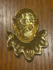 Vintage Gold , White, Black and Red Sad Clown Pin