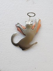 Vtg Mixed Metals Cat Angel Brooch Wings Halo signed Anna Silver Copper tone AE3
