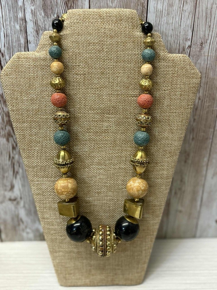 VTG Beaded Necklace Chunky Various Colors and Materials 24”. FREE SHIPPING