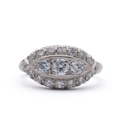 Art Deco Style Lab Created Diamond Three-Stone Wedding 14K White Gold FN Ring