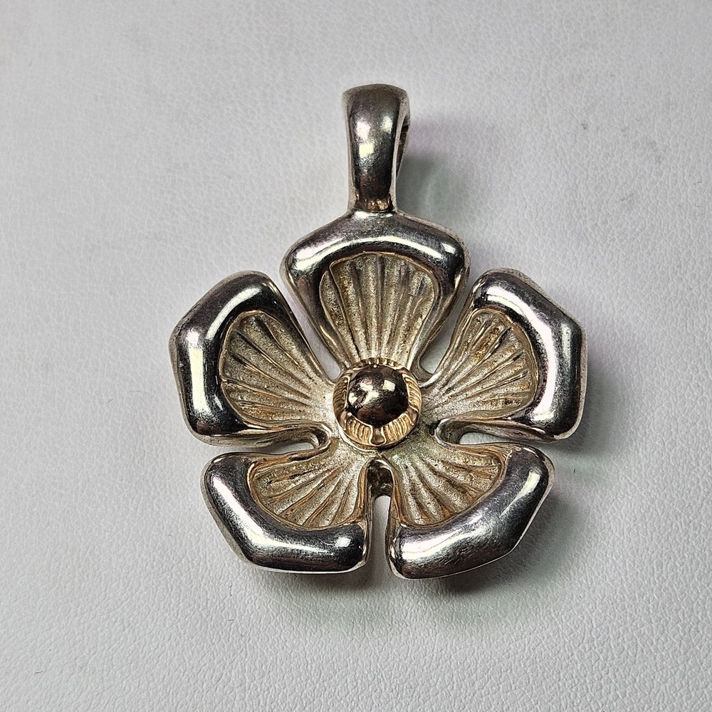 JOSEPH ESPOSITO 14KT & STERLING FLOWER PENDANT/ENHANCER 23G LOVE BEGINS AS IS