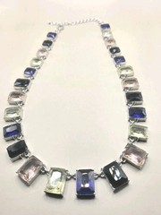 Art Deco Style Choker Necklace 20″ Faceted Chunky Multi Glass Statement 0330