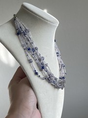 Vintage Multi Strand Seed Bead Necklace, Purple Lilac Silver Tone Clasp 16-20”