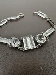 Vintage Art Deco Sterling Silver 925 Crystal Glass Bracelet Missing One Stone!!