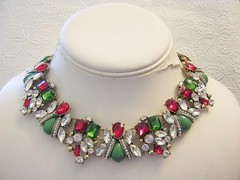 1988 The Ultimate Bold CHRISTMAS / Holiday / Party RHINESTONE Necklace RED GREEN