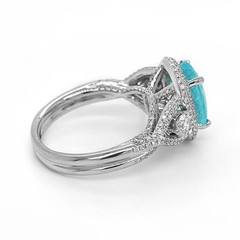LARGE 4.59CT DIAMOND & AAA PARAIBA TOURMALINE 18KT WHITE GOLD 3D ENGAGEMENT RING