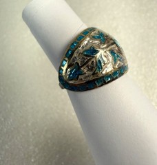 Vintage Sterling Silver Enamel Ring Size 3.25