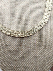 Vintage High Polish Gold Diamond Cut Nugget Link Necklace Fold Over Clasp 18”