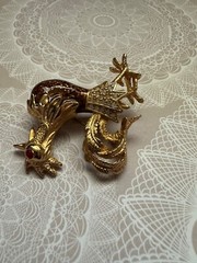 Vintage Erwin Pearl Morning Glory Rooster Chicken Pin Brooch Brown Enamel