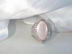 Large Sterling Silver 925 Pink MOP White Topaz Statement Ring Size 7