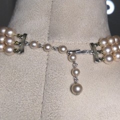 Vintage 60s Pink & Pearl 3 Strand Necklace Collar Length Formal Japan Stamped