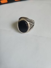 925 Sterling Silver Vintage Real Black Onyx Signet Ring Size 11.25