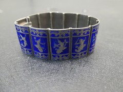 Vintage Siam 925 Sterling W/Blue Enamel Dancers Bracelet