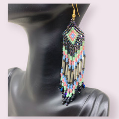 Vintage Southwestern Statement Earrings Beaded Dangle Drop Artisan Pierced