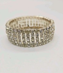 Wide Crystal Cuff Bracelet Silver tone Rhinestone .75 in WIDE OSFM Couture