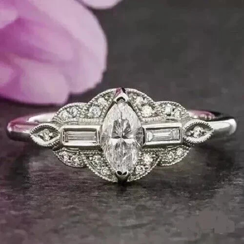 3.25Ct Art Deco Style Lab-Created Diamond Engagement 14K White Gold Finish Ring