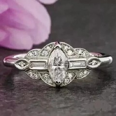 3.25Ct Art Deco Style Lab-Created Diamond Engagement 14K White Gold Finish Ring