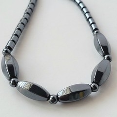 Hematite Beaded Black Bead Collar Choker Fashion Bib Necklace 17″ Vtg