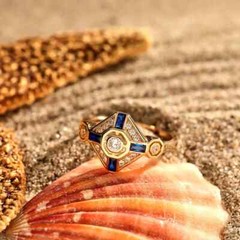 14k Yellow Gold Plated Tester Pass Moissanite & Sapphire Vintage Women’s Ring
