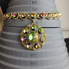 Watermelon Rivoli Necklace Vintage Signed Lisner 16″ READ Missing One Back Stone