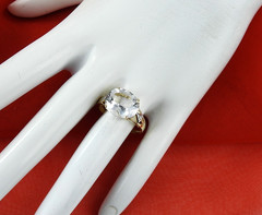 Vintage Solid 10K Yellow Gold Ring White Topaz Diamond Accent Cocktail Jewelry 7