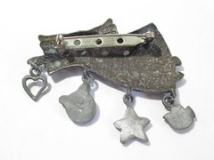 CHRISTMAS ANGEL WITH DANGLE CHARMS VINTAGE DARK SILVER TONE PIN